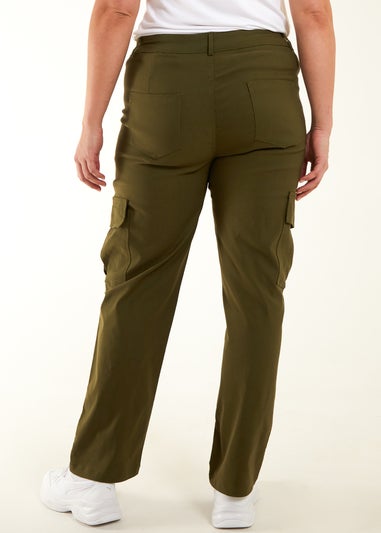 Blue Vanilla Khaki Curve Straight Leg Pocket Detail Cargo Joggers