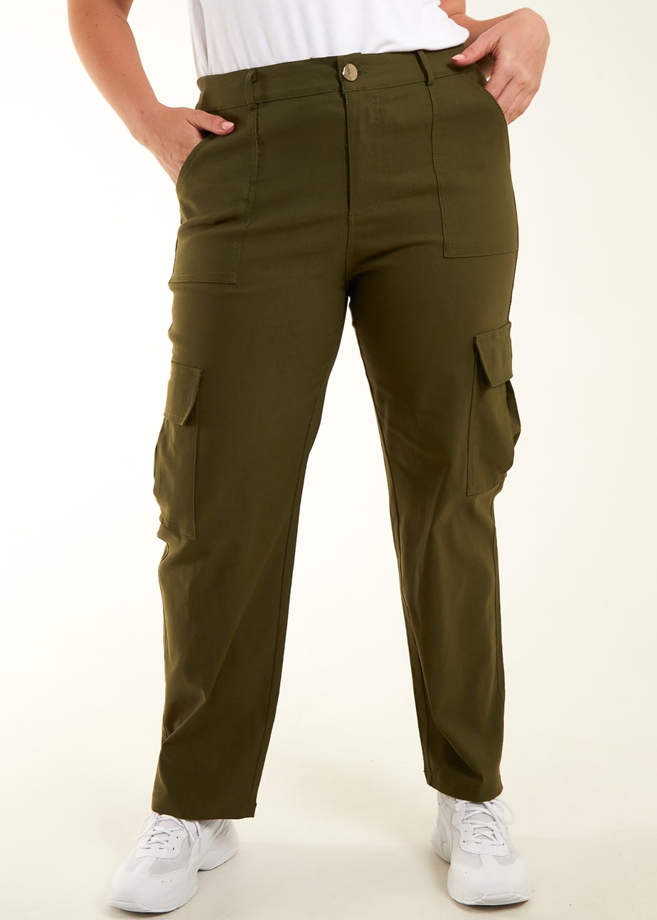 Blue Vanilla Khaki Curve Straight Leg Pocket Detail Cargo Joggers