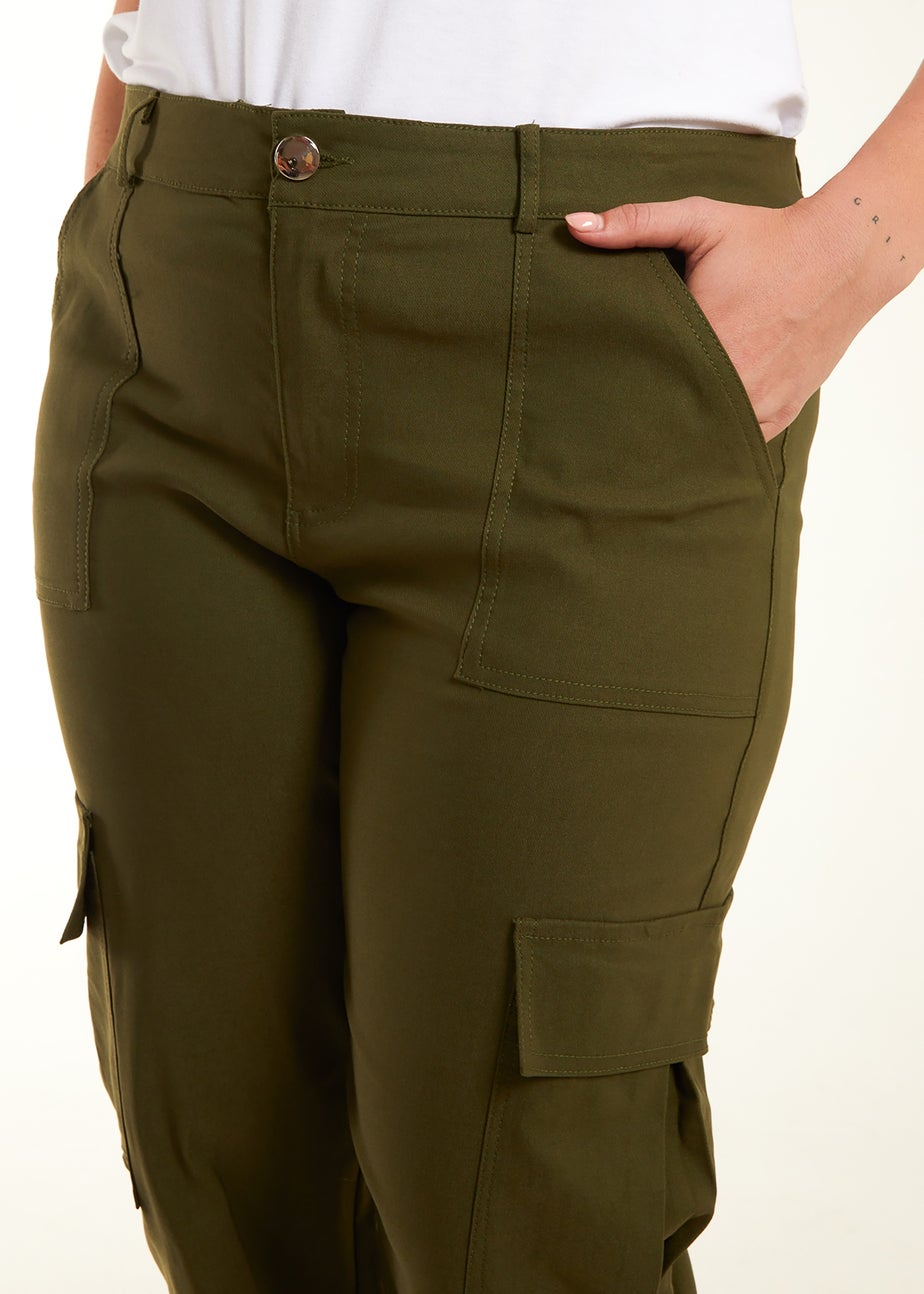Blue Vanilla Khaki Curve Straight Leg Pocket Detail Cargo Joggers