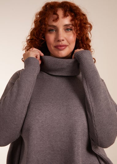 Blue Vanilla Grey Curve High Neck Boxy Jumper