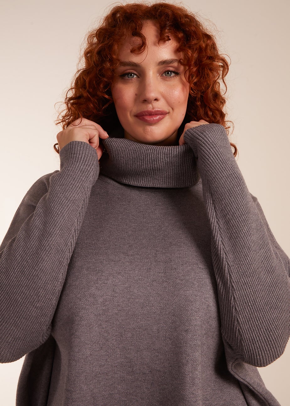 Blue Vanilla Grey Curve High Neck Boxy Jumper