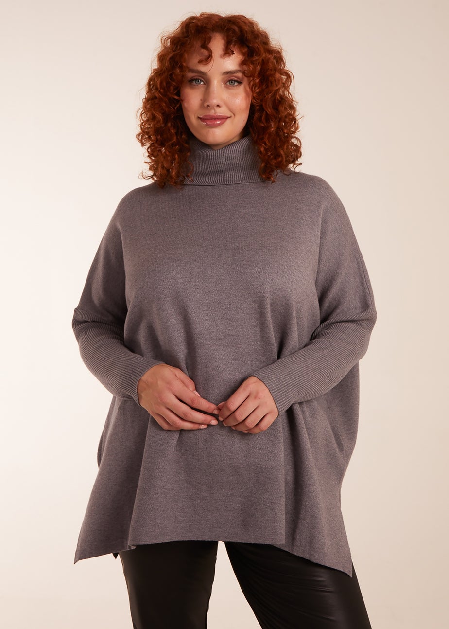 Blue Vanilla Grey Curve High Neck Boxy Jumper