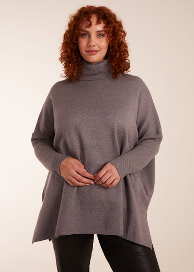 Blue Vanilla Grey Curve High Neck Boxy Jumper