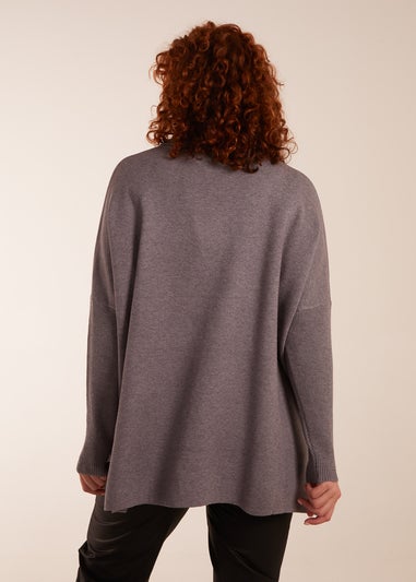 Blue Vanilla Grey Curve High Neck Boxy Jumper