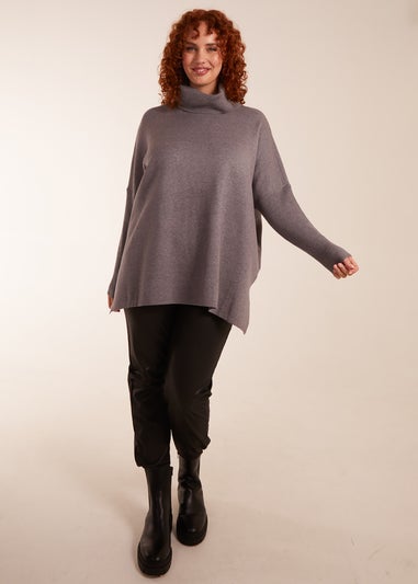 Blue Vanilla Grey Curve High Neck Boxy Jumper