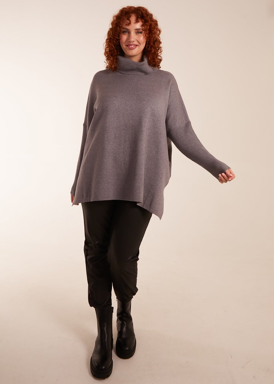 Blue Vanilla Grey Curve High Neck Boxy Jumper