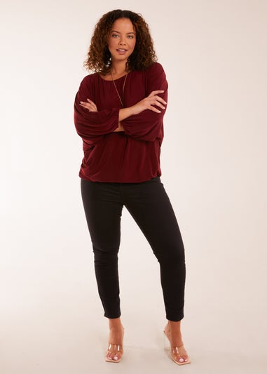 Blue Vanilla Burgundy Batwing Necklace Elasticated Hem Top