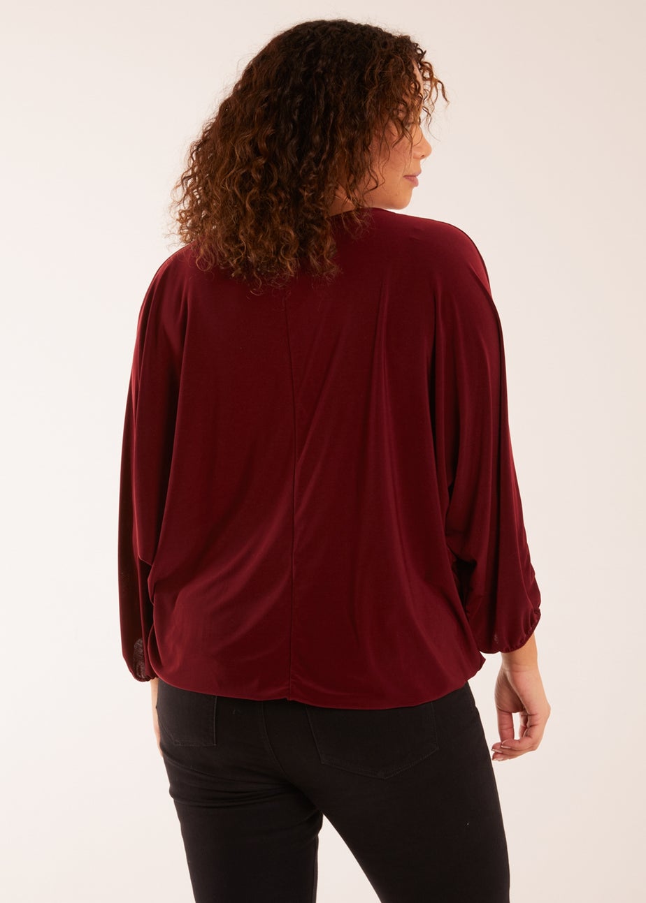Blue Vanilla Burgundy Batwing Necklace Elasticated Hem Top