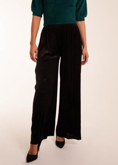 Blue Vanilla Black Wide Leg Textured Velour Trouser