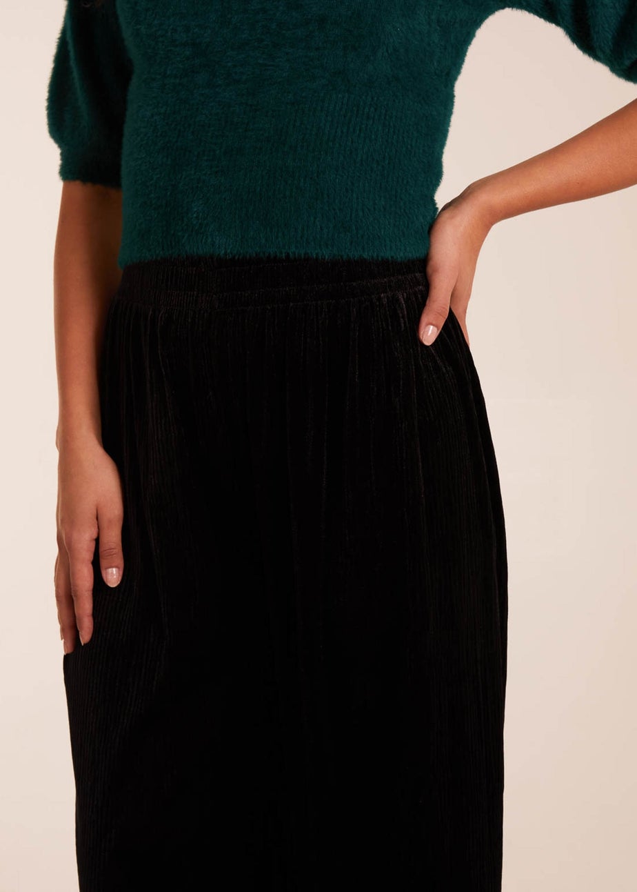 Blue Vanilla Black Wide Leg Textured Velour Trouser