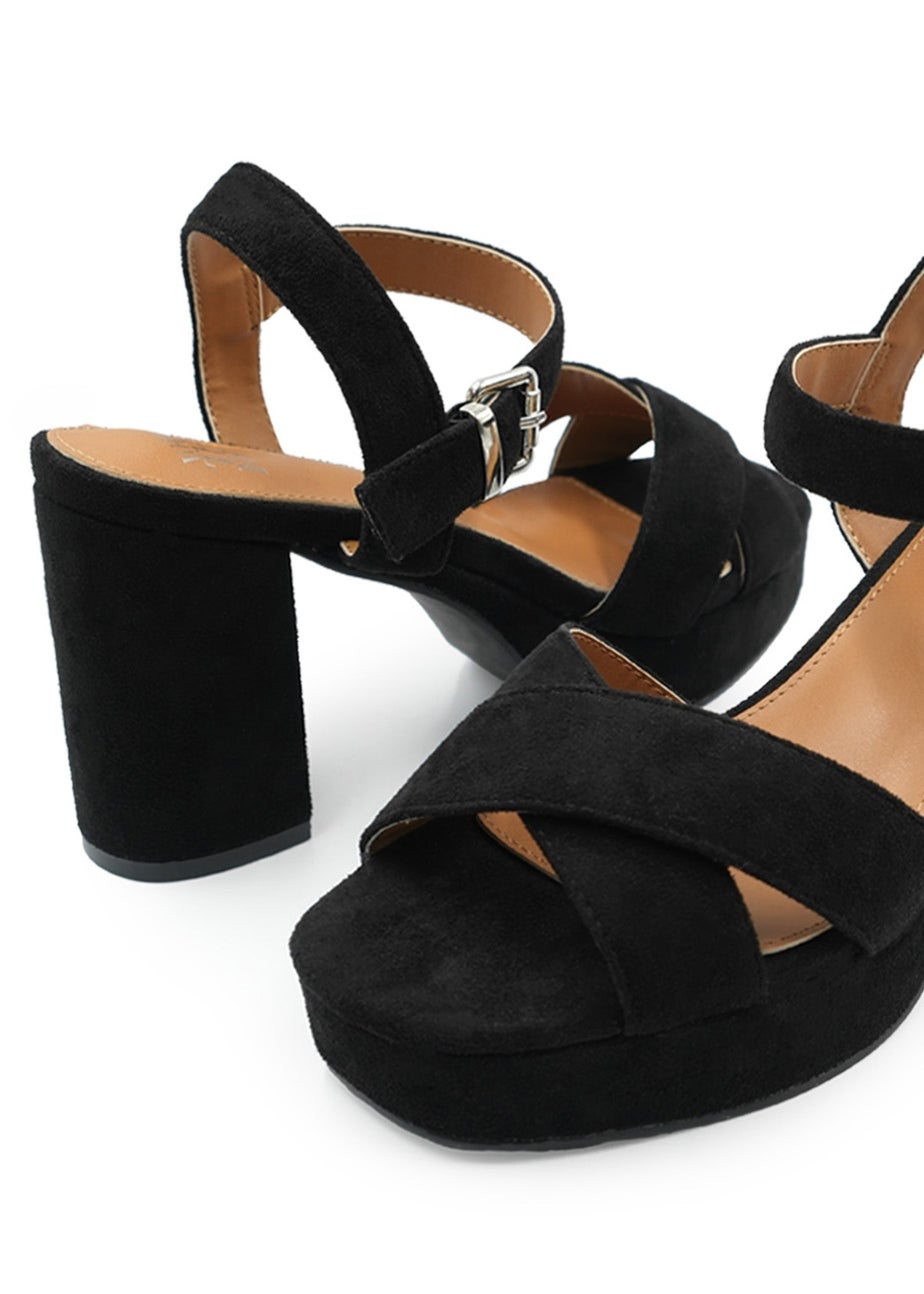 Where's That From Black Suede Marcia Platform Strappy Block Heels