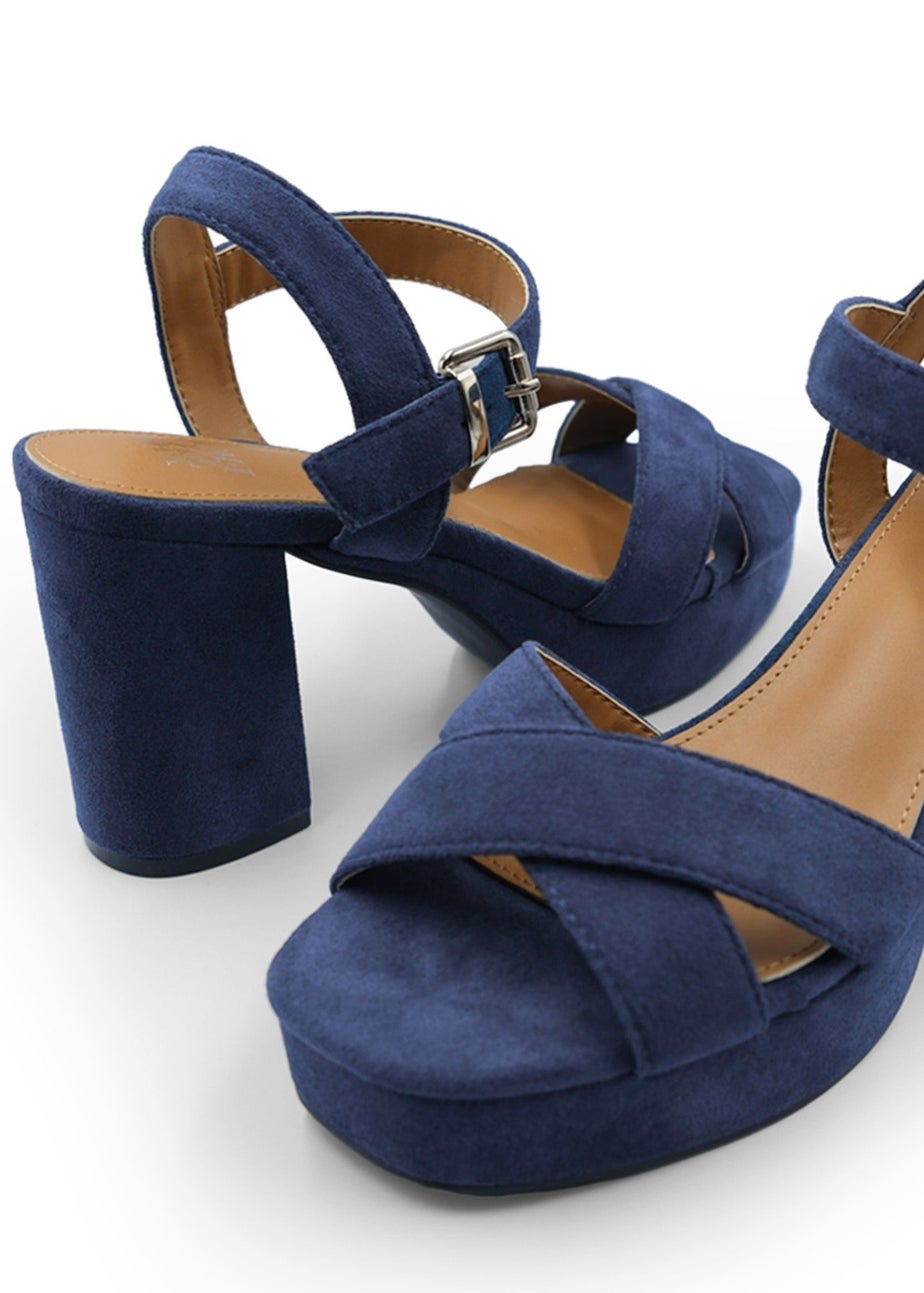 Where's That From Navy Suede Marcia Platform Strappy Block Heels