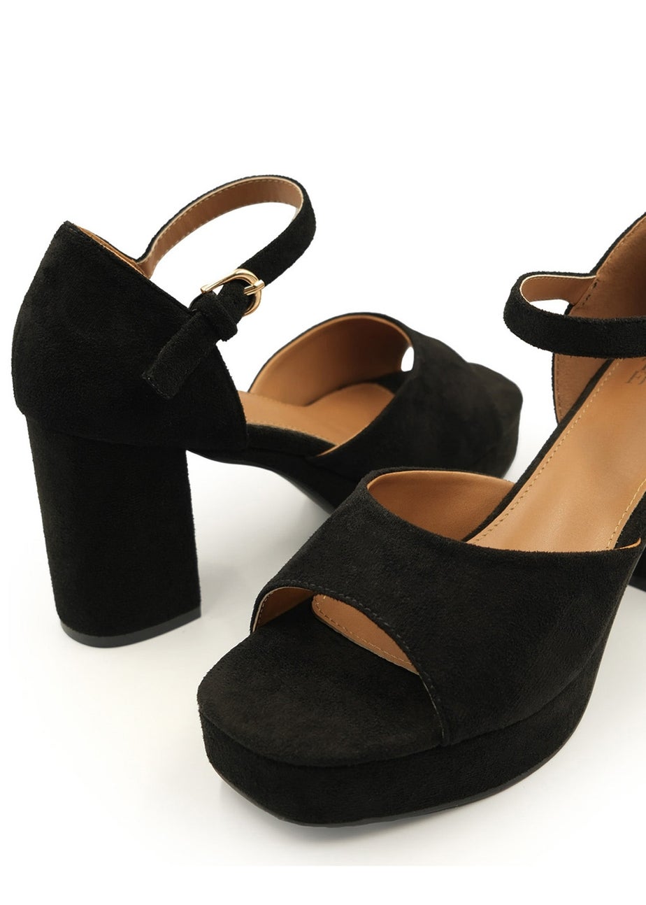 Where's That From Black Suede Marin Platform Strappy Block Heels