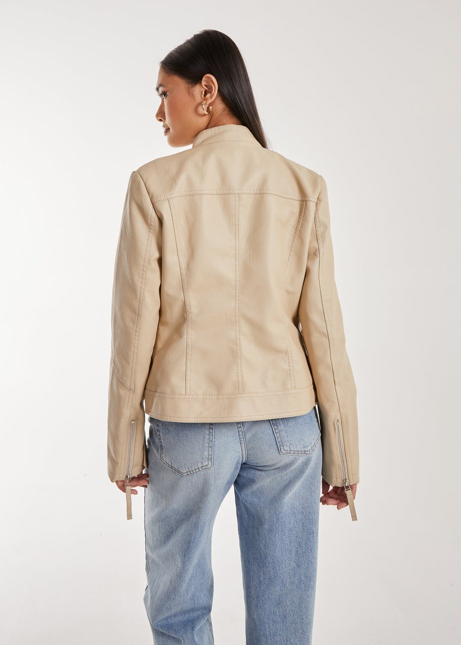 Pink Vanilla Stone Faux PU Leather Biker Jacket