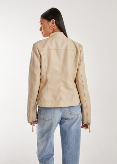 Pink Vanilla Stone Faux PU Leather Biker Jacket