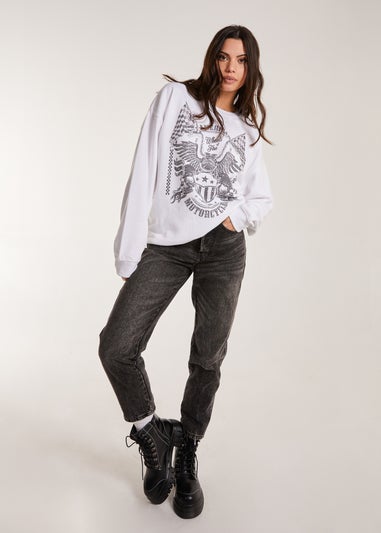 Pink Vanilla White Printed American Sweatshirt