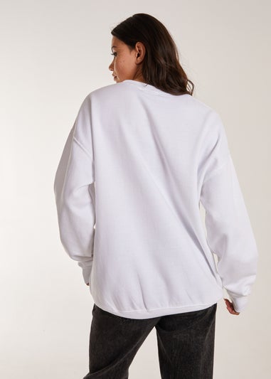 Pink Vanilla White Printed American Sweatshirt