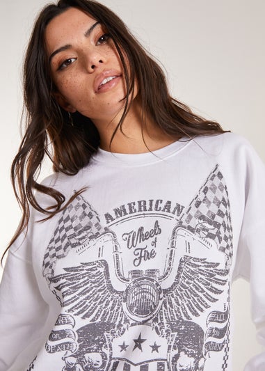 Pink Vanilla White Printed American Sweatshirt