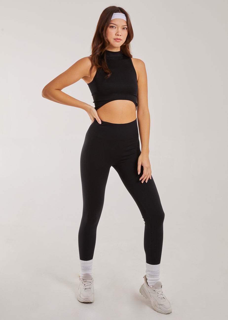 Pink Vanilla Black Rib High Neck Sleeveless Crop Top