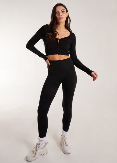 Pink Vanilla Black Rib Long Sleeve Button Down Top