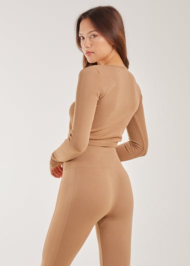 Pink Vanilla Camel Rib Long Sleeve Button Down Top