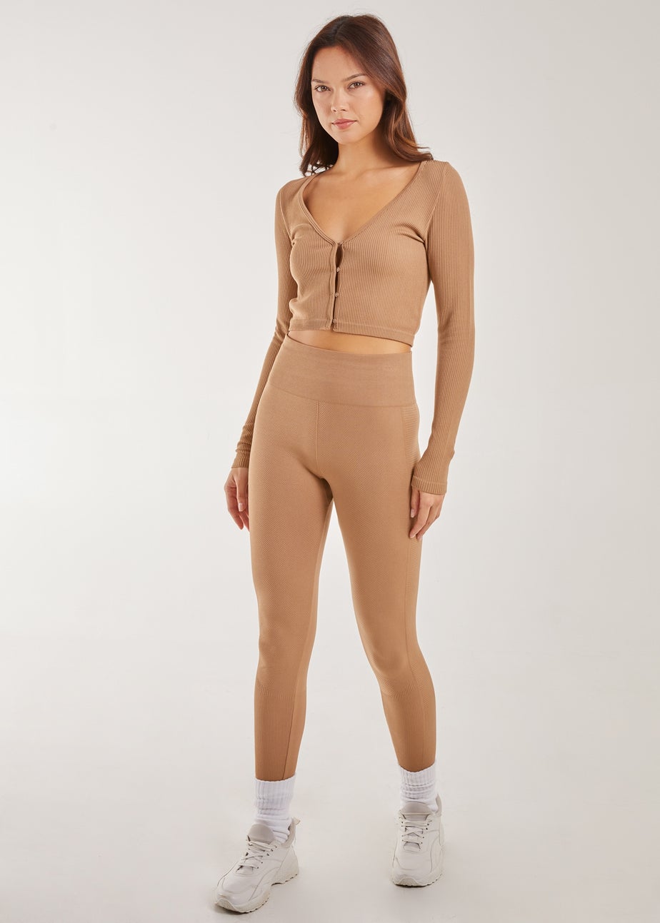 Pink Vanilla Camel Rib Long Sleeve Button Down Top