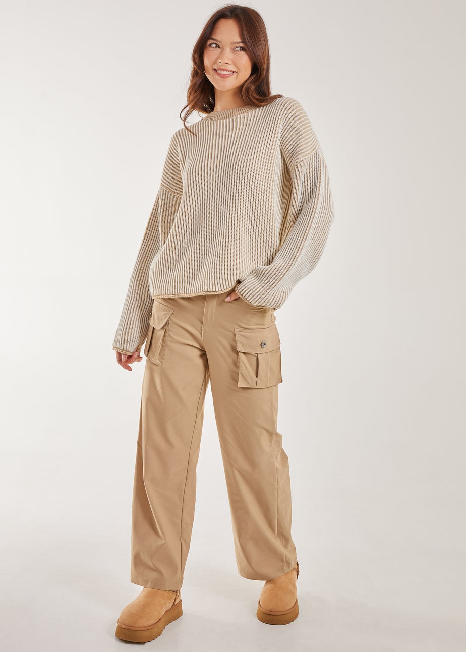 Pink Vanilla Stone Striped Ribbed Long Sleeve Jumper