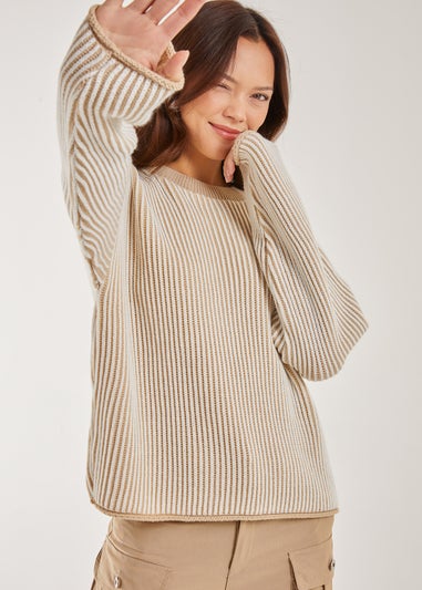 Pink Vanilla Stone Striped Ribbed Long Sleeve Jumper