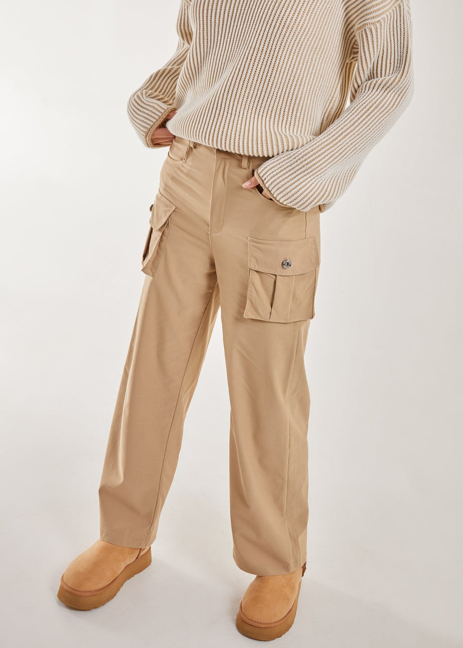 Pink Vanilla Stone Oversized Pocket Wide Leg Cargo Trousers