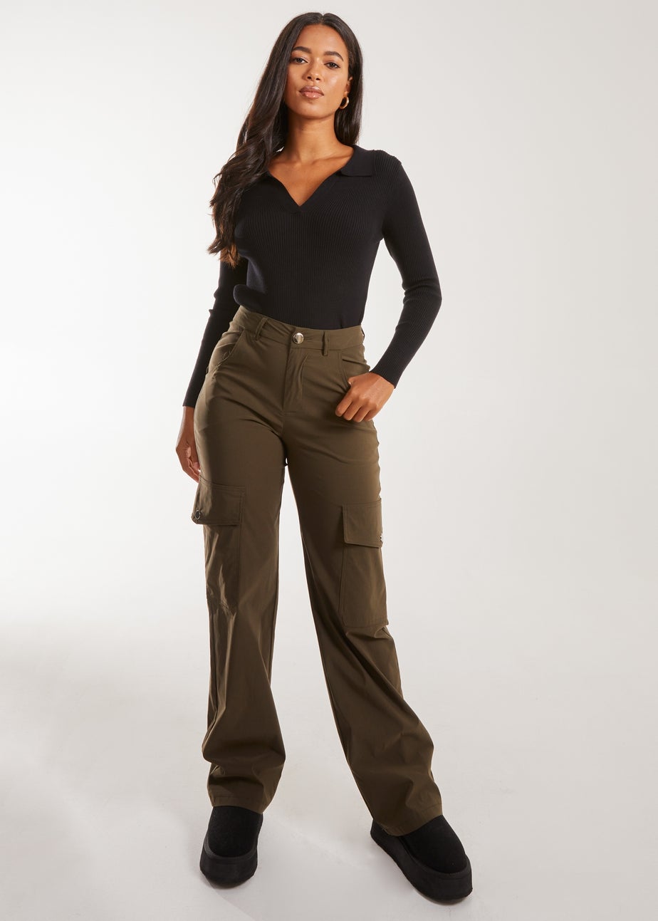 Pink Vanilla Black Collared Knitted Jumper