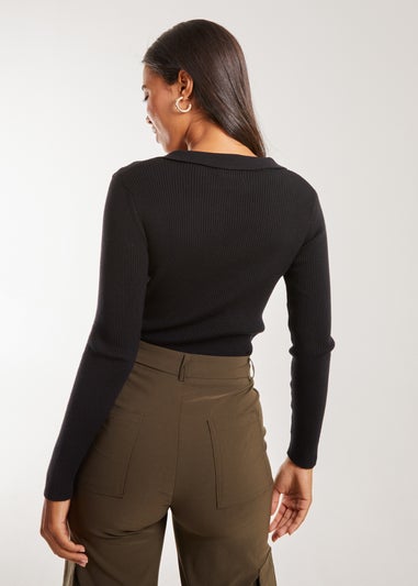 Pink Vanilla Black Collared Knitted Jumper