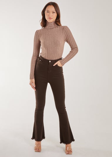 Pink Vanilla Mocha Soft Knit Wide Rib Roll Neck Top