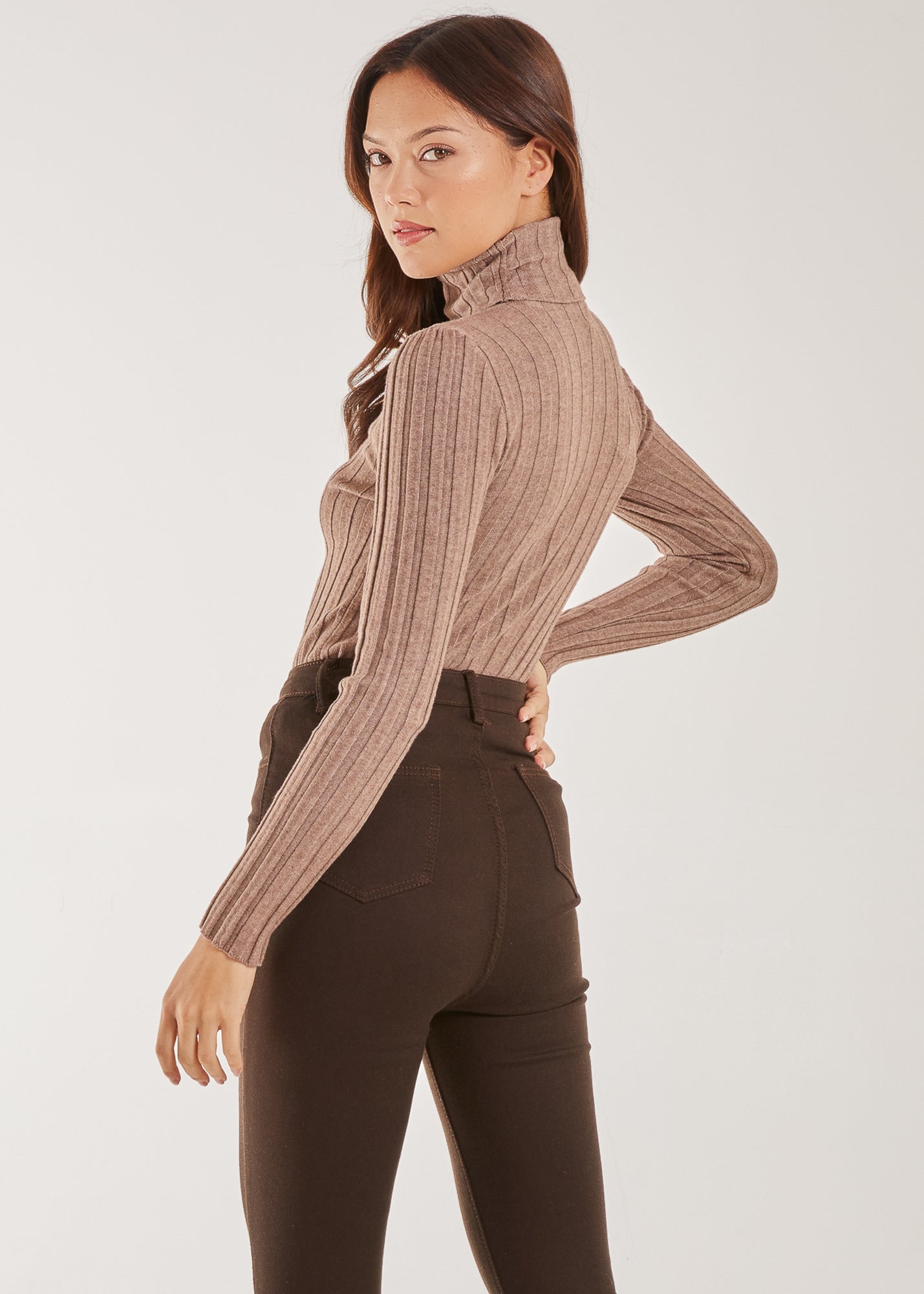 Pink Vanilla Mocha Soft Knit Wide Rib Roll Neck Top - Matalan