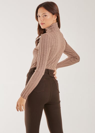 Pink Vanilla Mocha Soft Knit Wide Rib Roll Neck Top