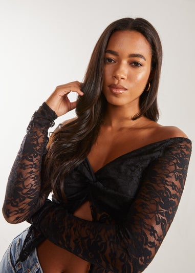 Pink Vanilla Black Lace Butterfly Long Sleeve Top