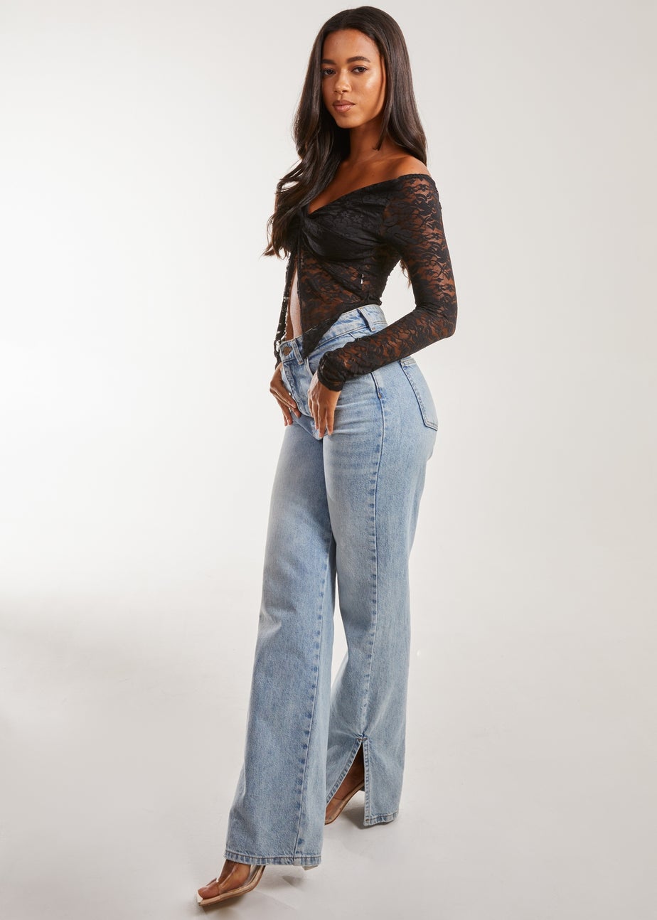 Pink Vanilla Black Lace Butterfly Long Sleeve Top