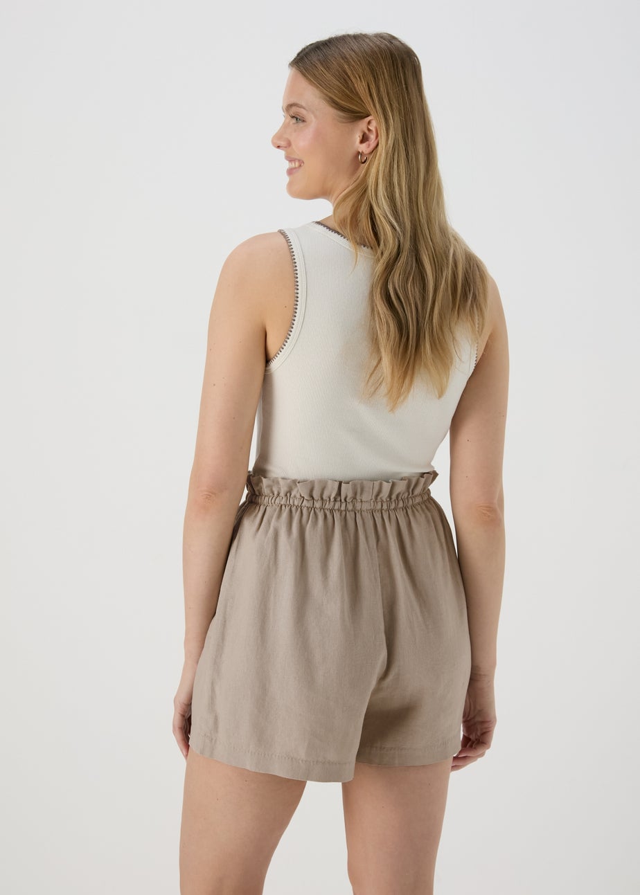 Stone Pull-On Linen Shorts