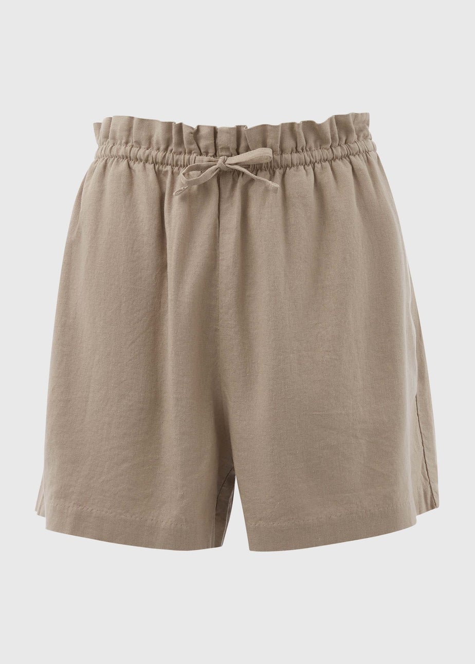 Stone Pull-On Linen Shorts