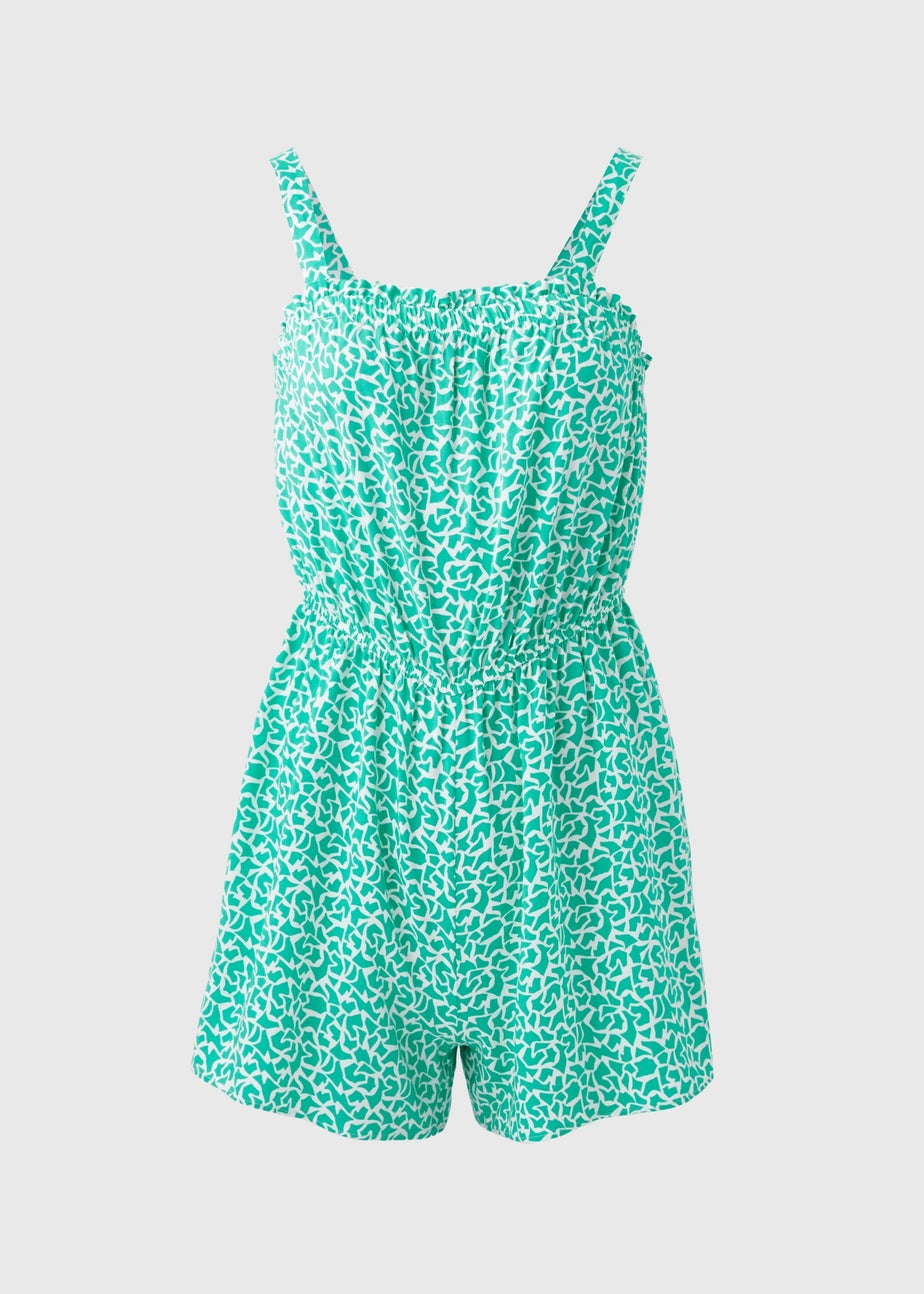 Turquoise Abstract Print Viscose Playsuit