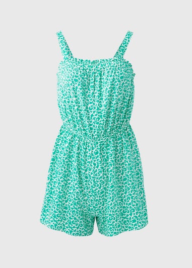 Turquoise Abstract Print Viscose Playsuit