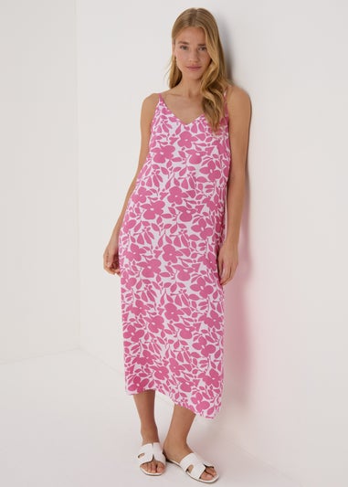 Pink Floral Cami Midi Viscose Dress