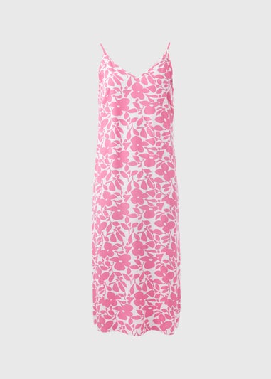 Pink Floral Cami Midi Viscose Dress