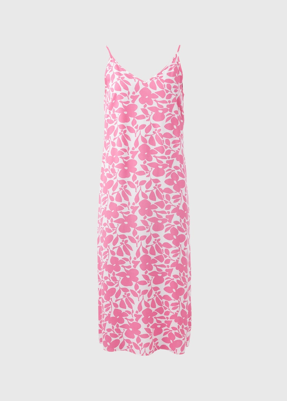 Pink Floral Cami Midi Viscose Dress