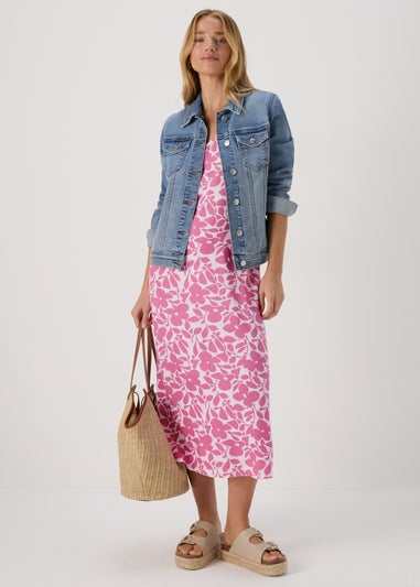Pink Floral Cami Midi Viscose Dress