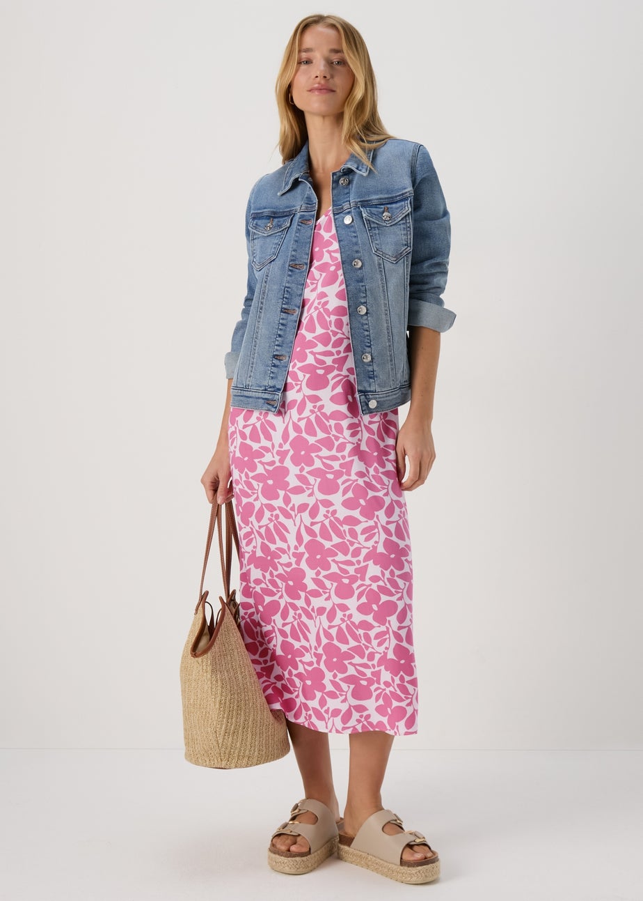 Pink Floral Cami Midi Viscose Dress