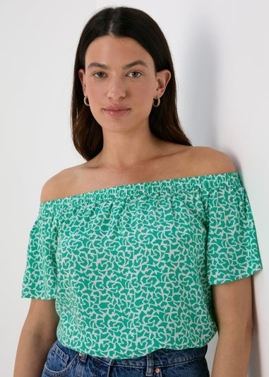 Turquoise Abstract Print Viscose Bardot Top