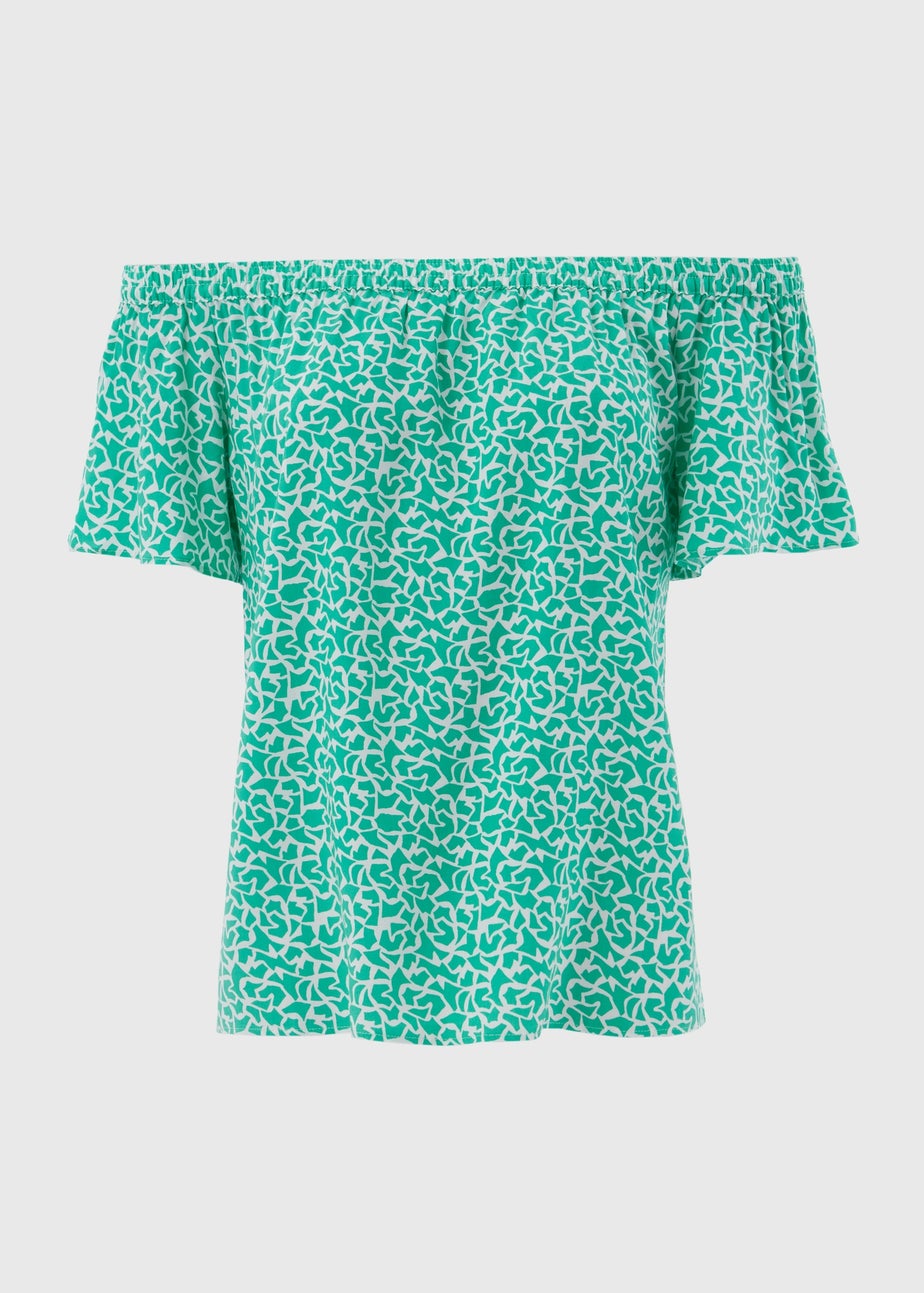 Turquoise Abstract Print Viscose Bardot Top