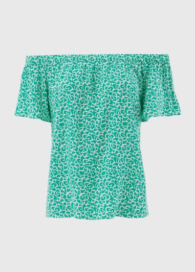 Turquoise Abstract Print Viscose Bardot Top