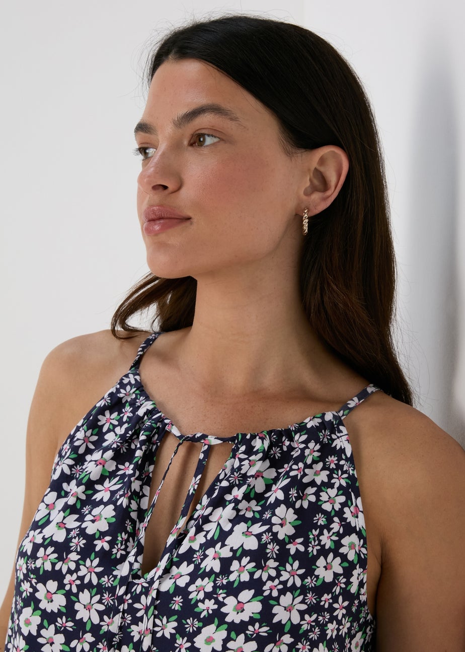 Navy & Blue Ditsy High Apex Viscose Cami Top
