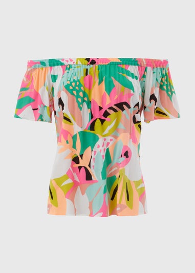 Multicoloured Tropical Viscose Bardot Top